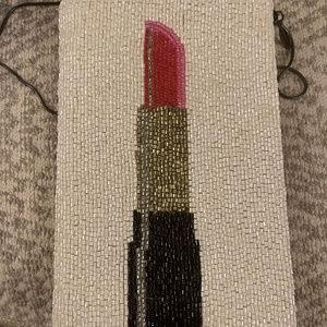 Mary Frances Beaded Lipstick Design Crossbody Bag